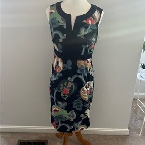 Boden Pink and Blue Sheath Midi Dress Sleeveless Scoop Neck